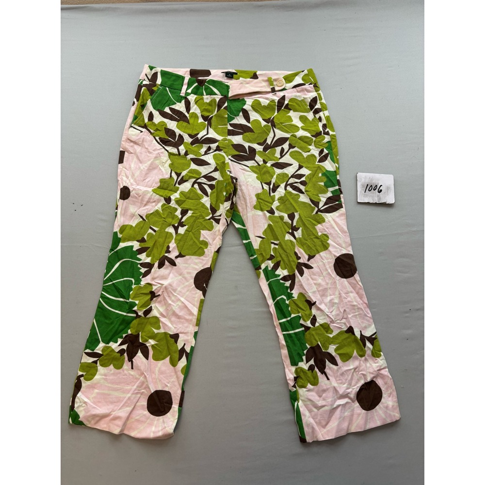 J.Crew Womens Low Fit Tropical Floral Leaf Print Chino Pants Pink Green Size 10